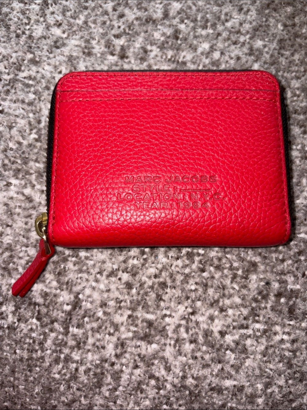 Marc Jacobs Red Pebbled Leather Zip Card Wallet